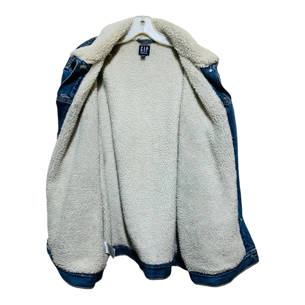 Men’s GAP Icon Denim Trucker Jacket With Sherpa Lining Sz Medium - Picture 3 of 5